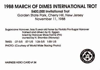 1991 Harness Heroes #34 1988 March Of Dimes / Sugarcane Hanover Back